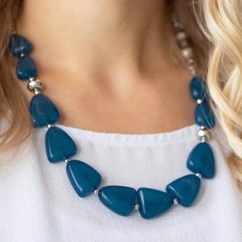 Mykonos Blue Beaded Necklace and Earrings Set BRAND NEW